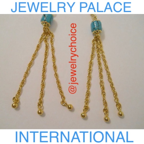 🆕14K Gold Filled Turquoise Triple Long Chain Earrings. - Picture 5 of 9